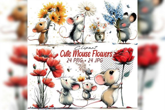 Download Whimsical Mouse &amp; Flower Clipart Set - Lower Collection